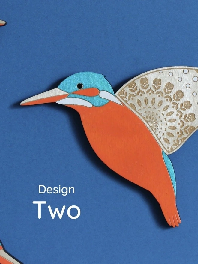 Folk Art Wooden Kingfishers (Set Of 3), wooden kingfisher hanging flying on a wall. 