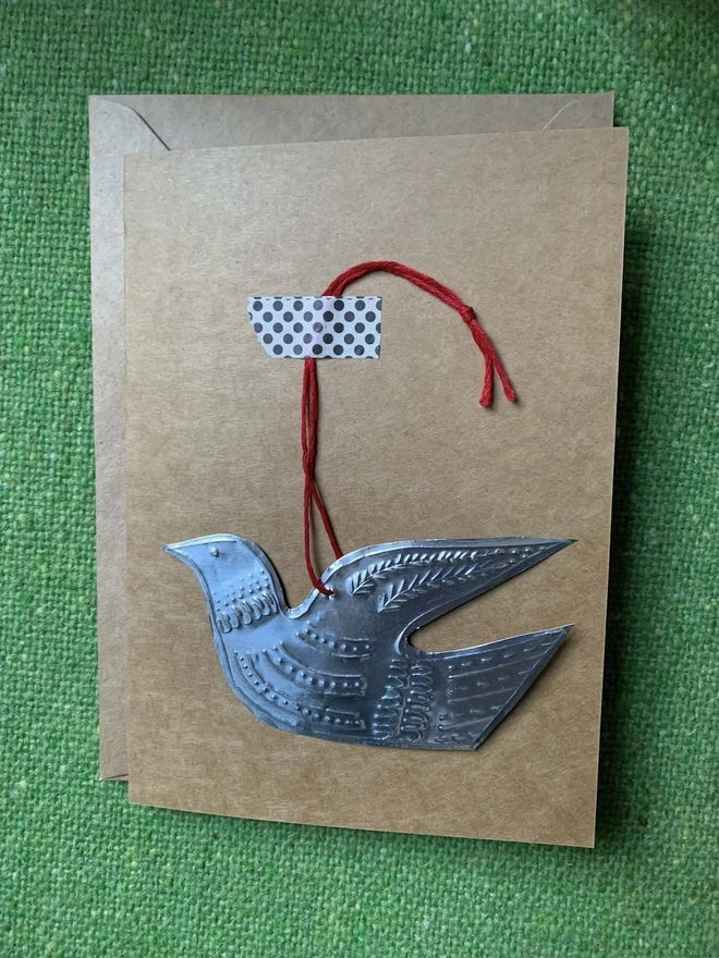 Embossed Tin Greetings Or Christmas Card Silver Peace Dove