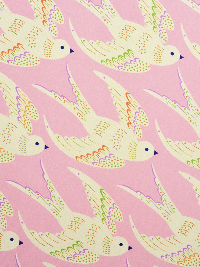 Birds in Pink Wrapping Paper  - Detail