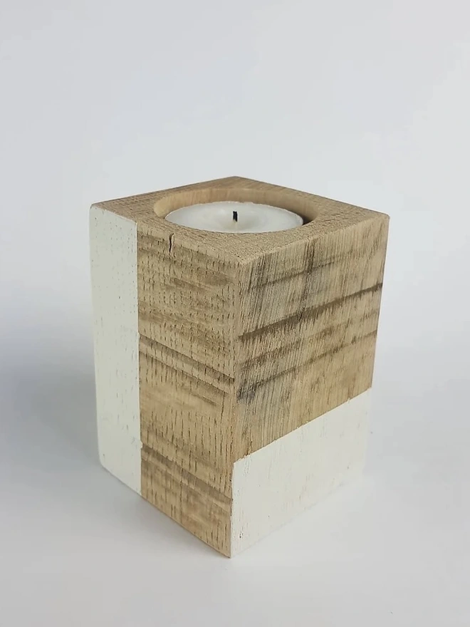 Tall Stripe Design Wooden Cube Candle