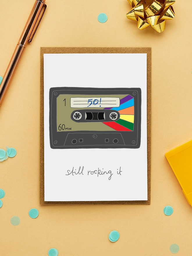 Funny 50th Birthday Card Featuring a Cassette Tape