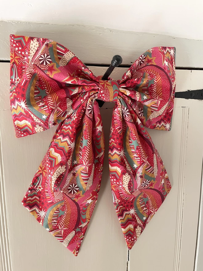 Oversized Christmas Bow in Liberty London Print My Little Star Red