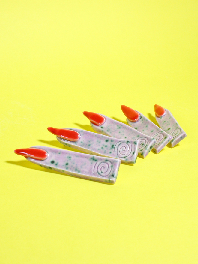 Witches Fingers Ceramic Halloween Brooch Purple