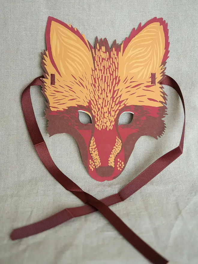 red fox recycled paper mask greeting card