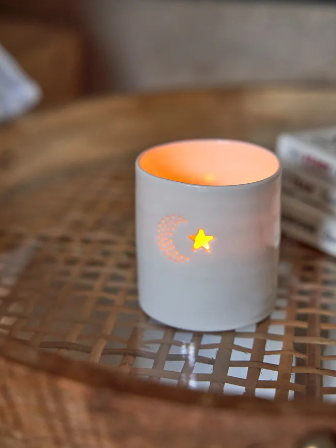 Moon & Star Night Mini Porcelain Tealight Holder