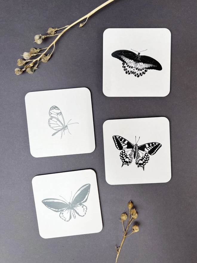 The four different butterflies included in the set.