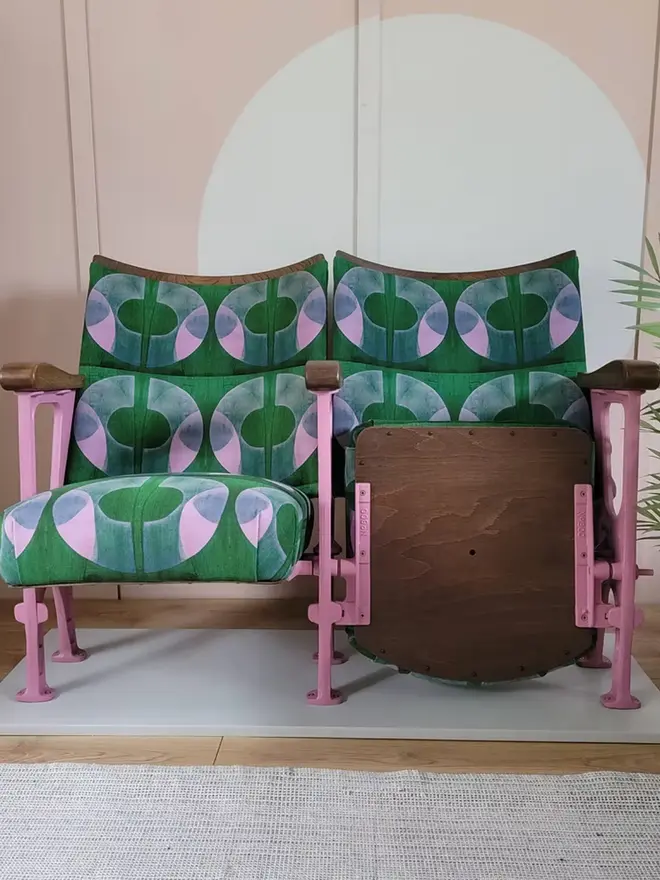 Set of two vintage cinema seats in Boucle velvet