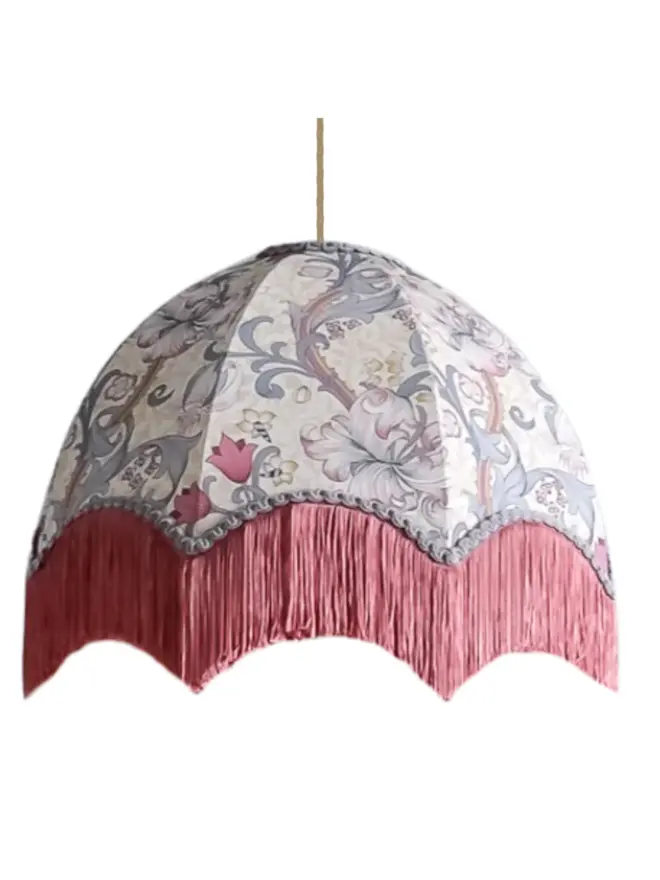 William Morris Golden Lily Fringed Lampshade Dove/ Plum