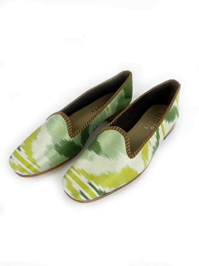 Green Tulip Ikat Silk Flat Shoe