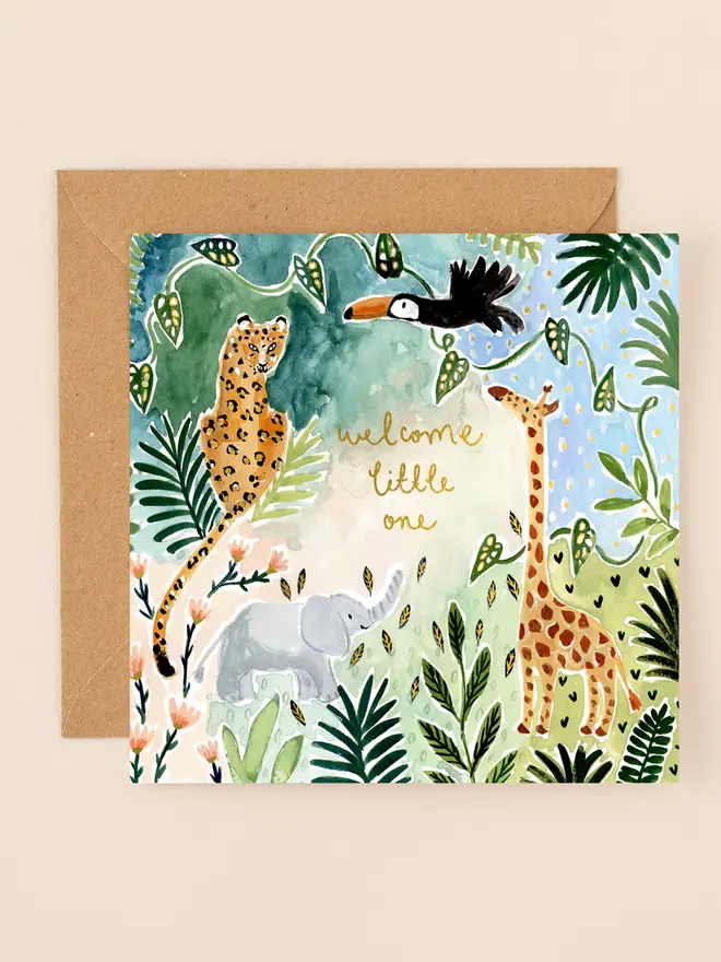 safari animals new baby illustrated card