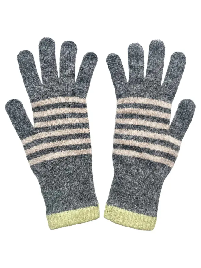Women's Lambswool Gloves, a pair of colourful gloves sitting on a plain white surface. 