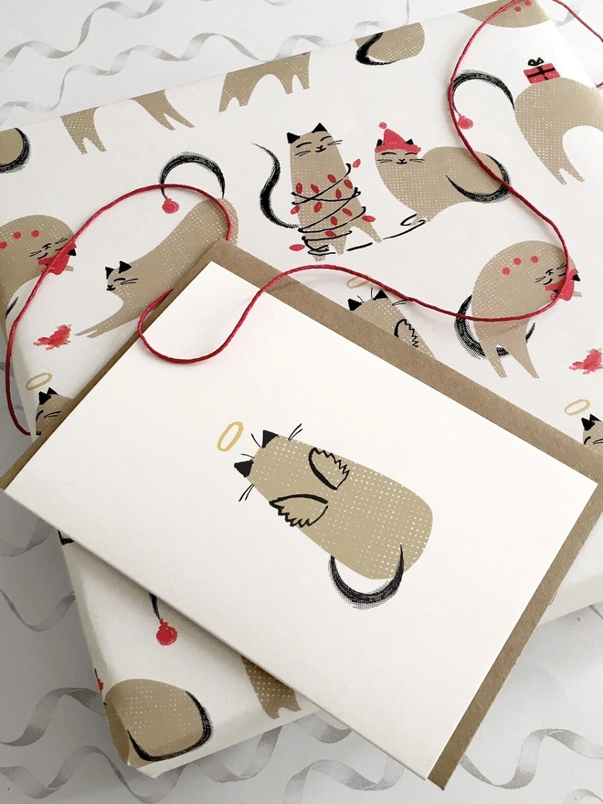 Cat Angel Christmas Cards (Pack Of 1 Or 5)