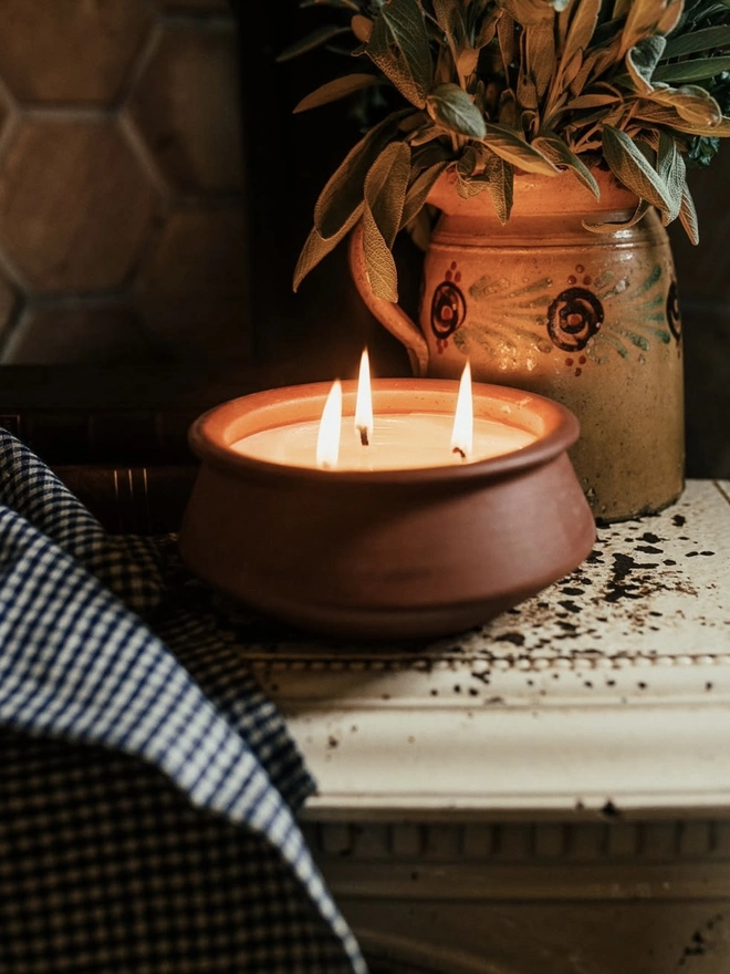 Baji Terracota Pot 3 Wick Scented Candle