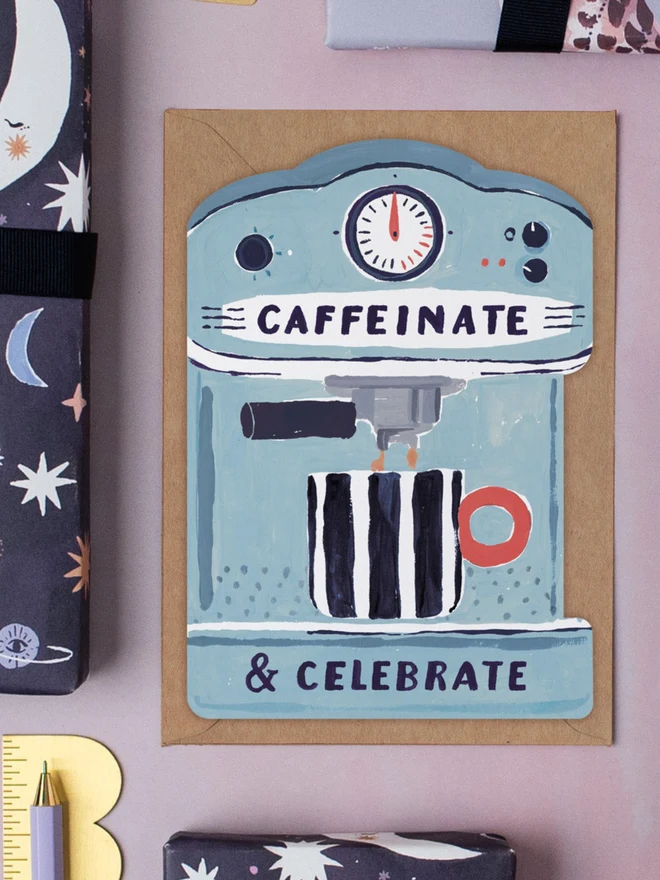 Coffee Machine Birthday Card styled with other Sister Paper Co greeting cards