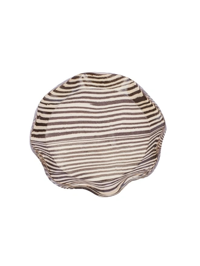 Striped Trinket Dish, a colourful trinket dish sitting on a white surface against a plain backdrop.