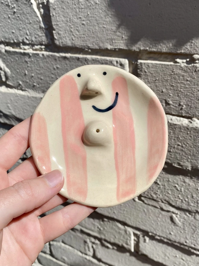 pink stripe incense dish