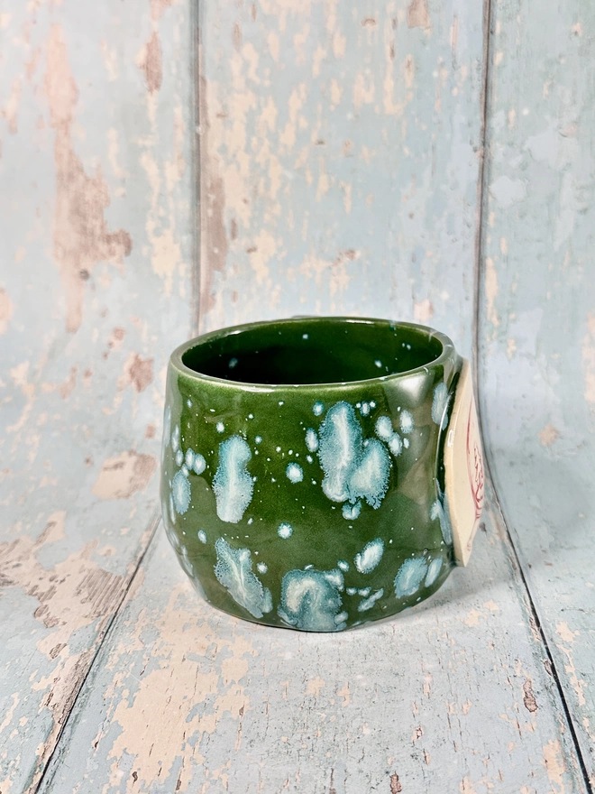 Green Christmas Snow Globe Mug, Handmade Ceramic Cup