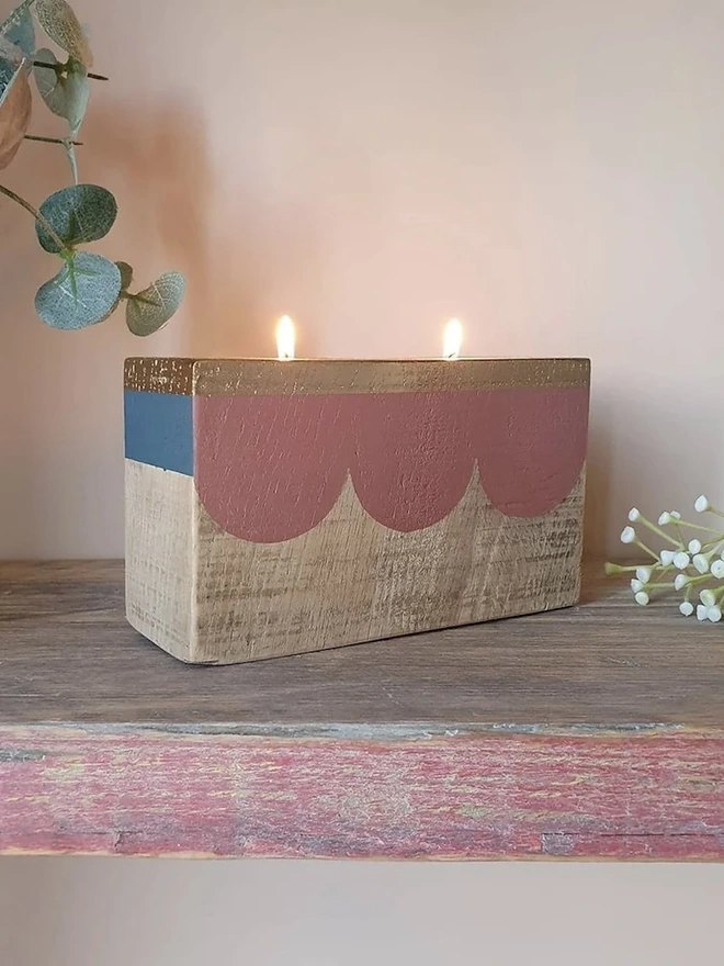 Salvaged Wood Double Candle Cube