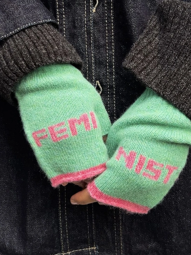 "Feminist" Fingerless Gloves 