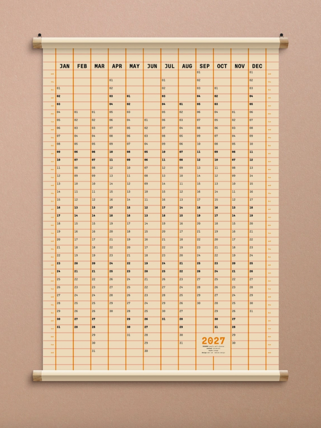 2027 Wall Planner. A wall planner in orange.