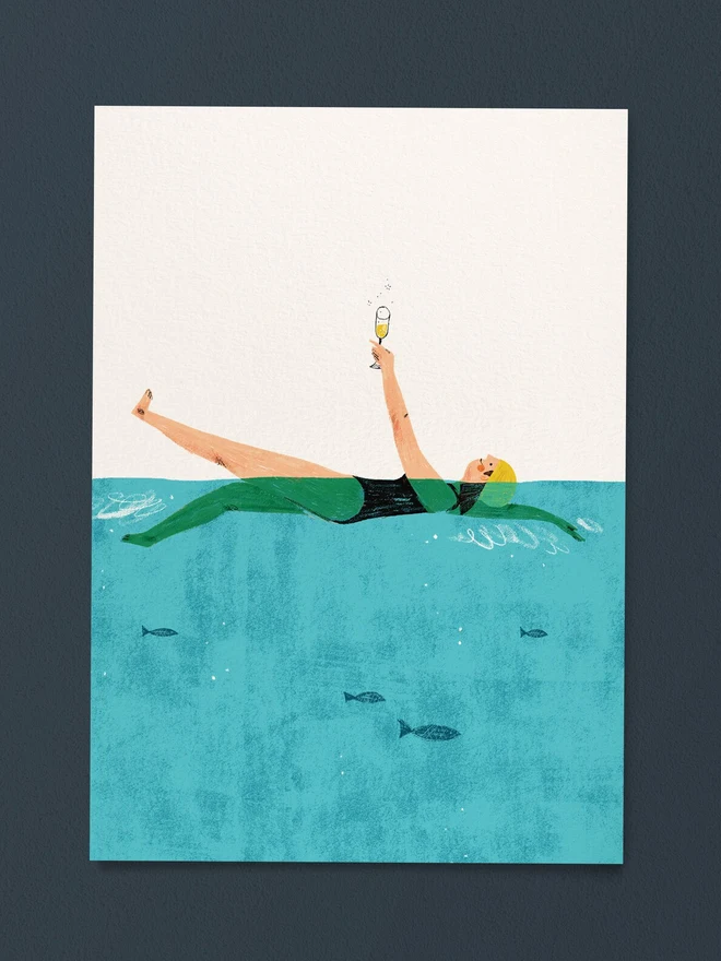 Swimming Lady Backstroke with Prosecco