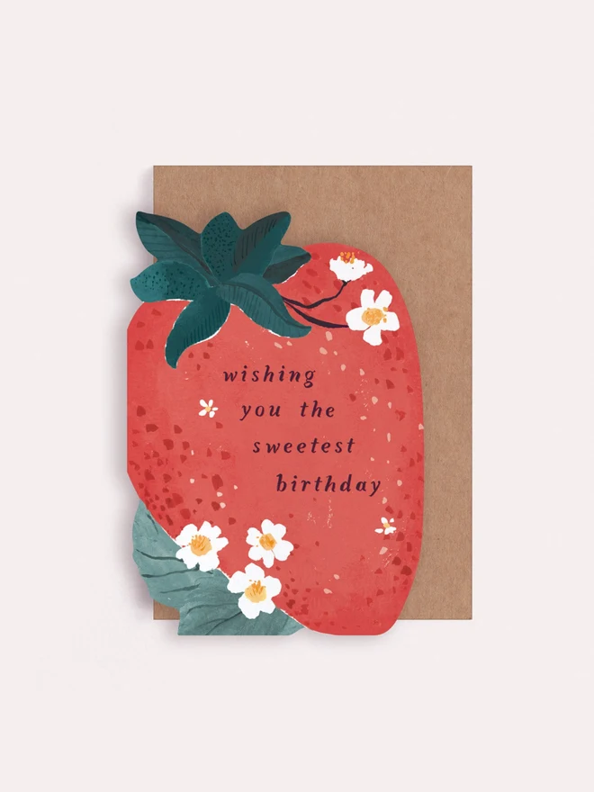 Sweet Strawberry Birthday Card shown with its kraft envelope