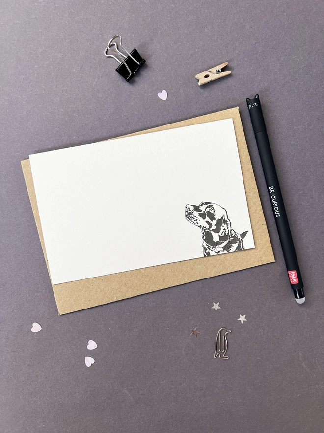 Flat correspondence cards illustrated with a Labrador