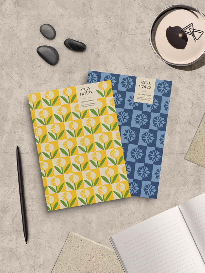 Cornflower blue and yellow notebook