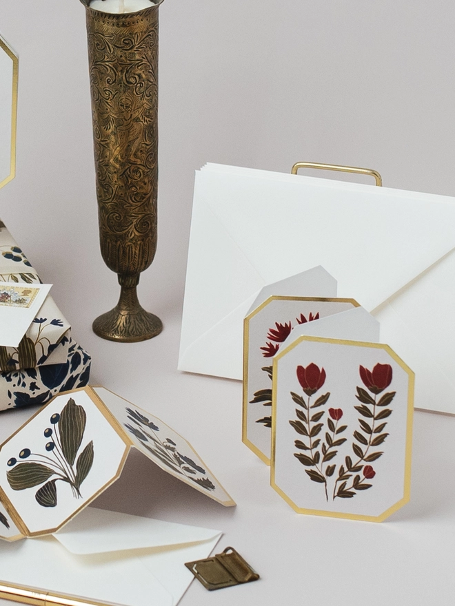 Red Botanical Mini Concertina Greeting Card
