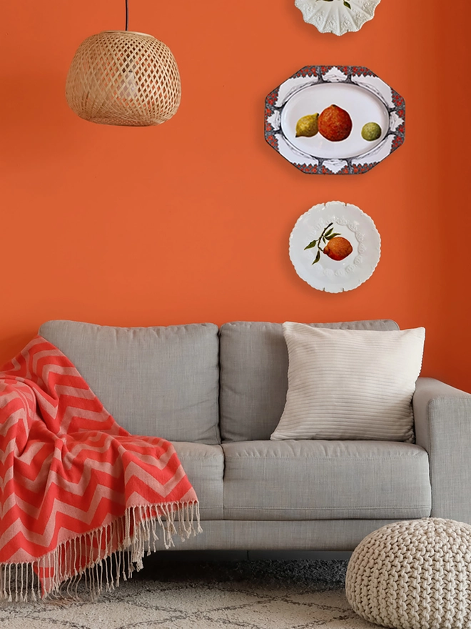 Citrus Medley Original Oil Painting On 1930s Platter on wall