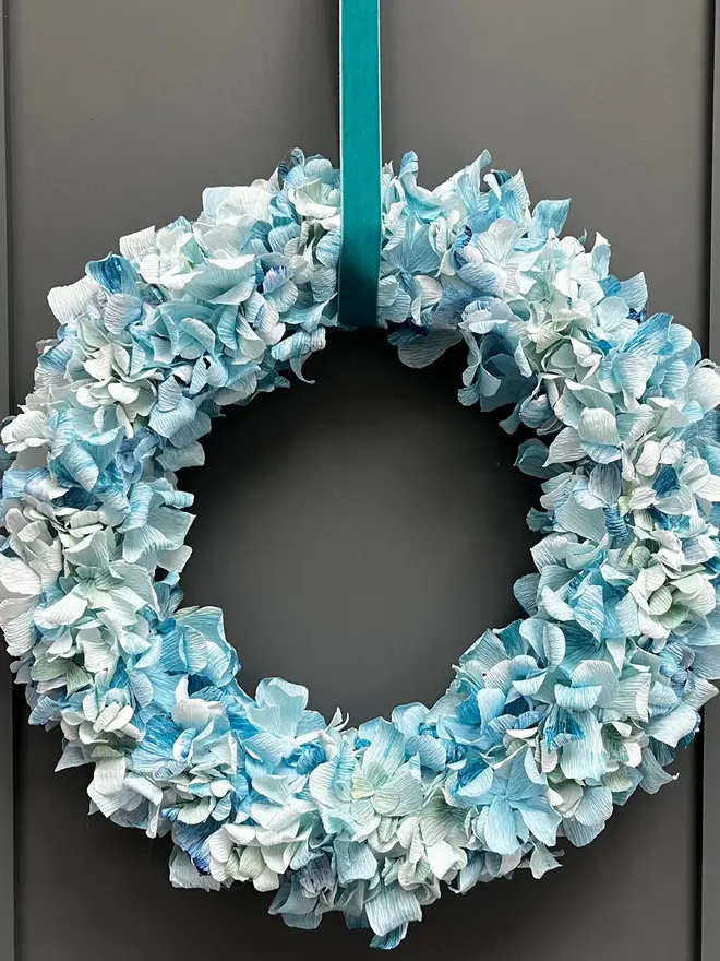 Blue Assorted Crepe Paper Christmas Wreath