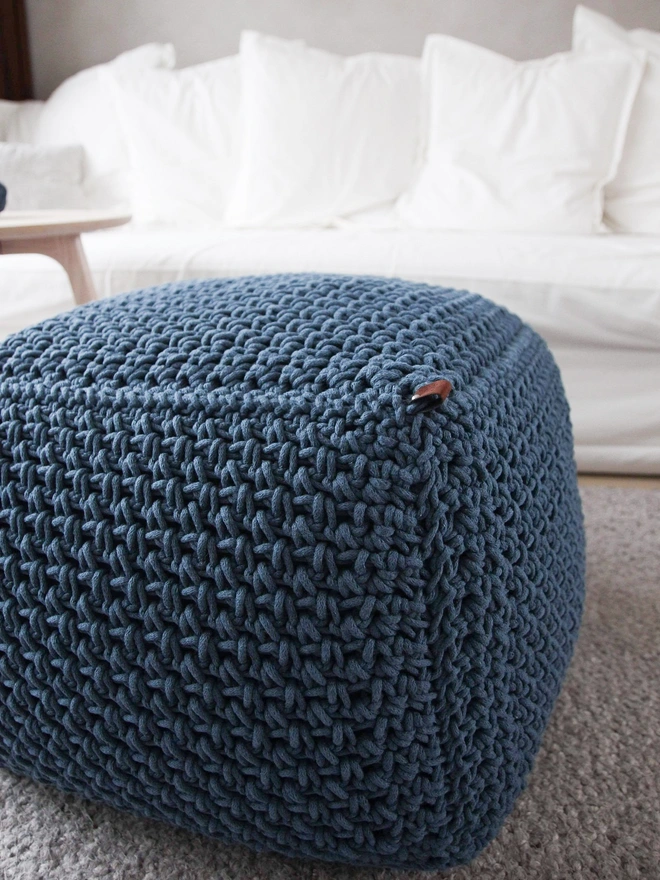 square floor pouffe petrol blue