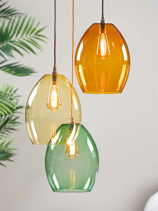 Large 3 Way Bertie Coloured Glass Chandelier Cluster Light