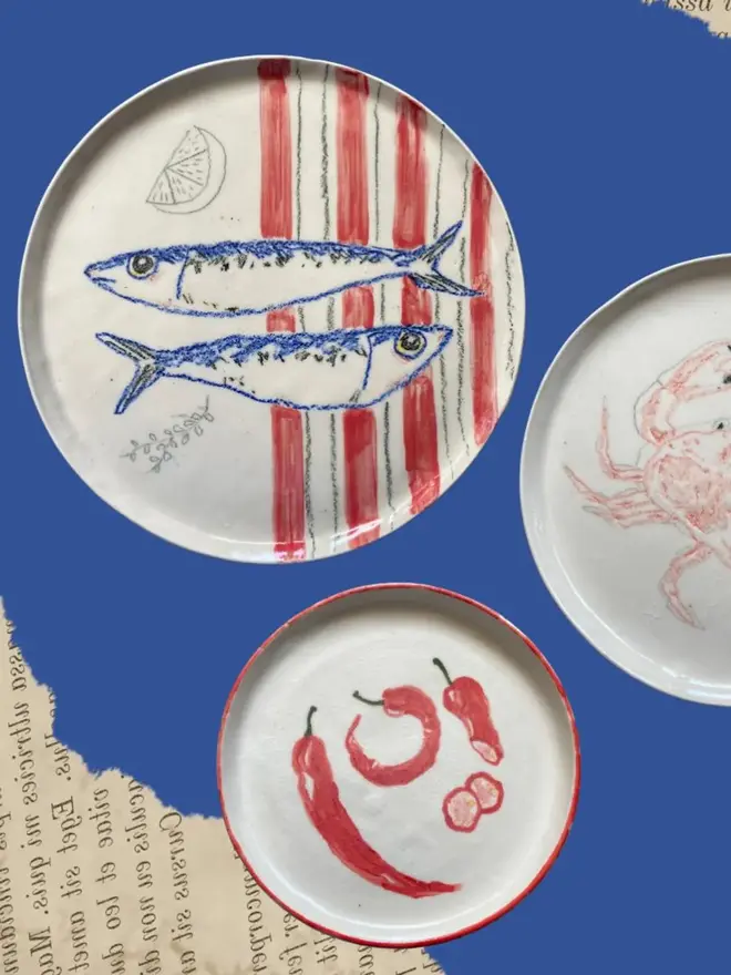 striped sardines ceramic plate
