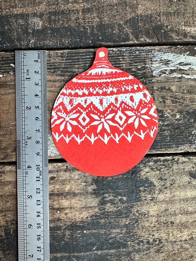 Christmas Linocut Garland,Hand Printed Nordic Bauble/Pine 