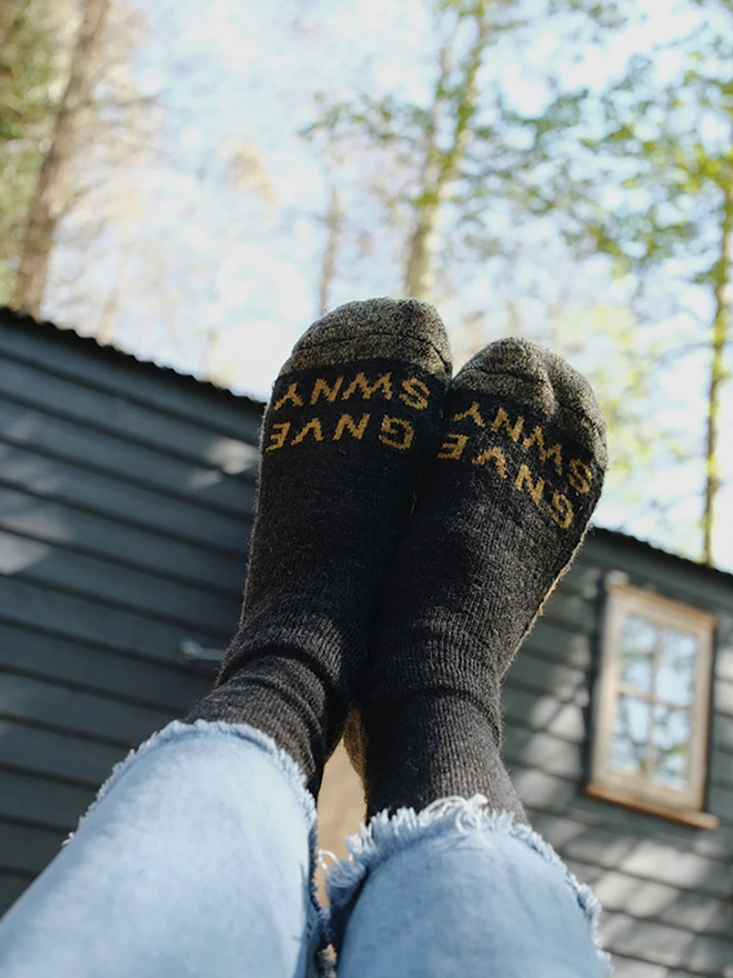 Luxury merino wool walking socks charcoal mustard