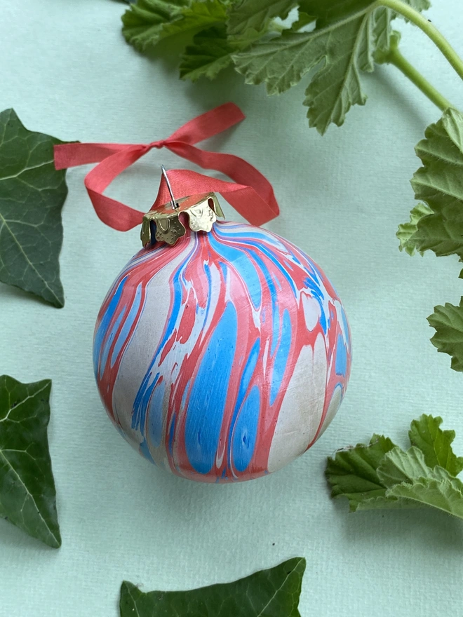 Large Round Hand-Marbled Ceramic Bauble