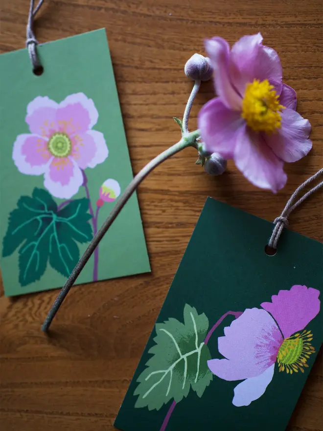 illustrated japanese anemone gift tags