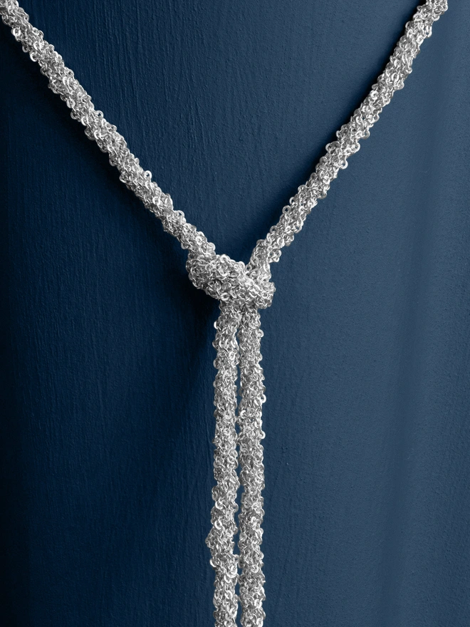 Loel Silver Woven Thread Lariat Knot Necklace