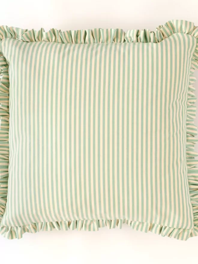 Stripy trim cushion made with Liberty fabric 'Thorpe' back view of the cushion