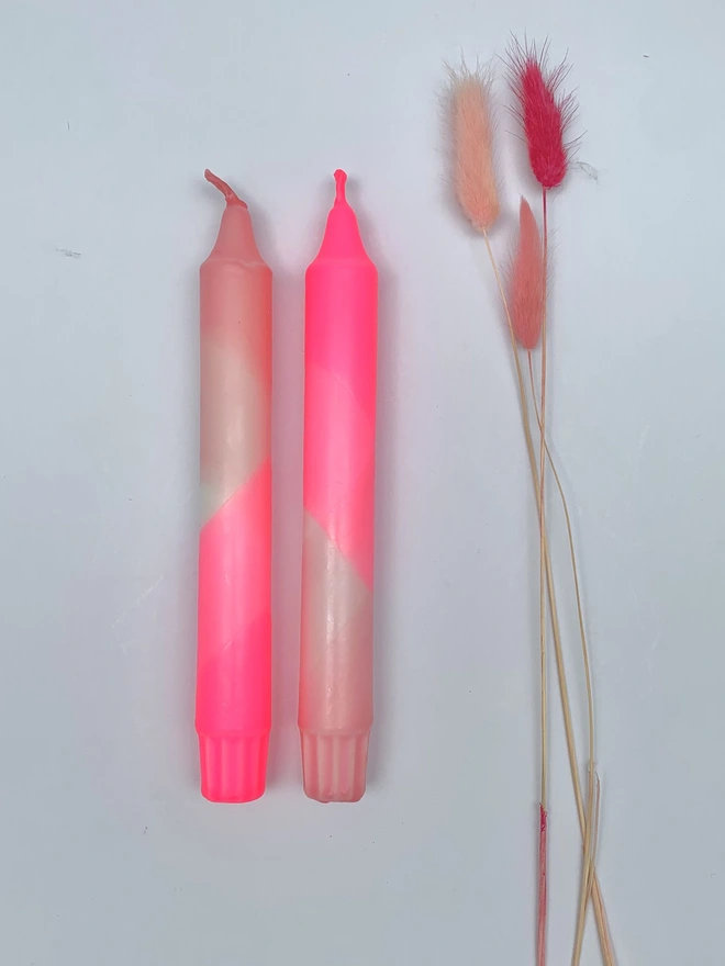 Neon Pink & Sherbert Pink Dip Dyed Dinner Candles (Set Of 2)