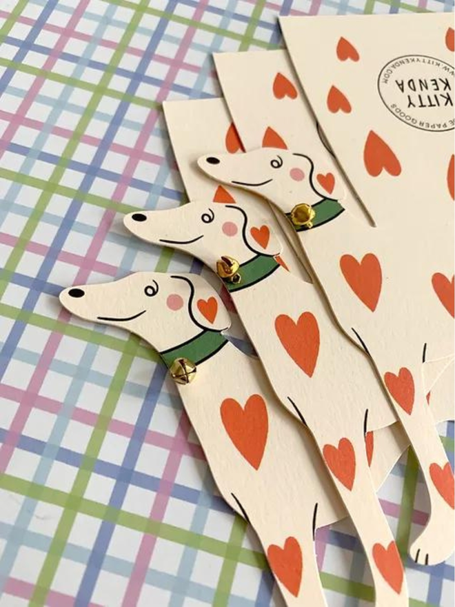 Loveheart Whippet Greetings Card With Bell