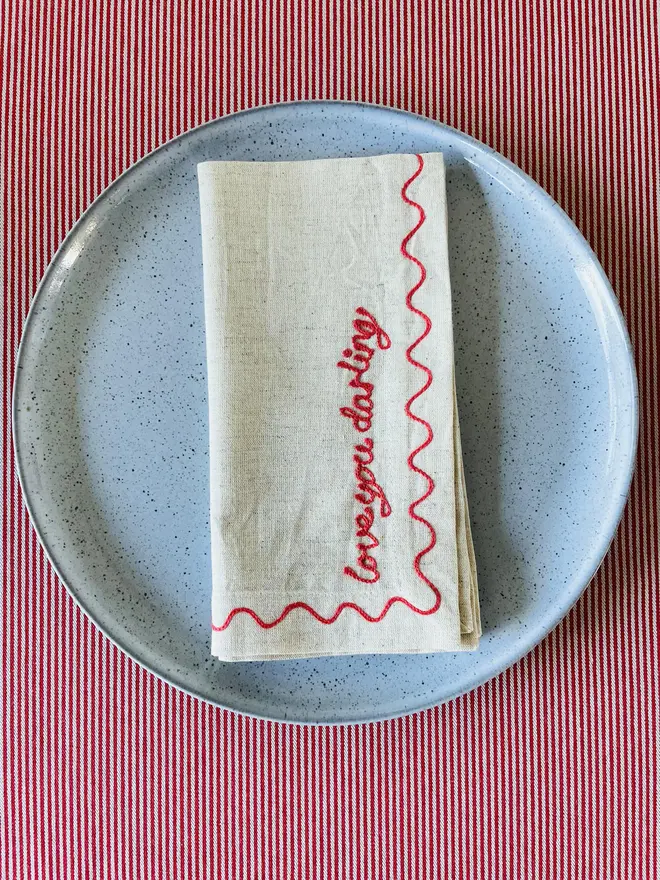 Individual Embroidered Valentines Napkins