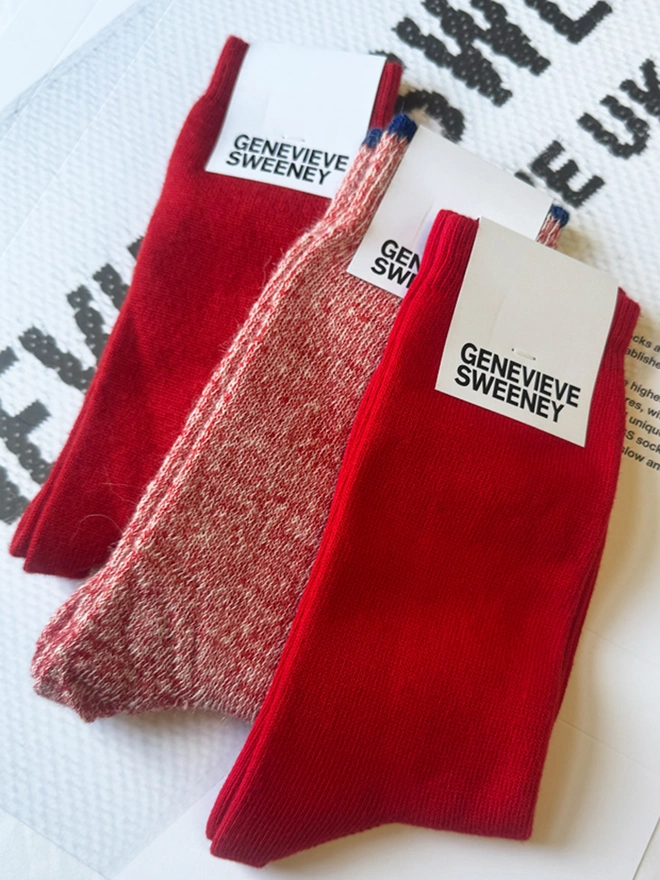 british made socks red cotton wool and alpaca