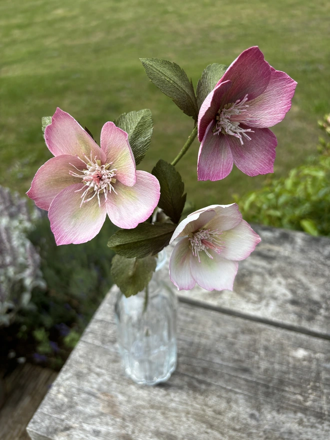 bouquet of 3 paper hellebore flowers 