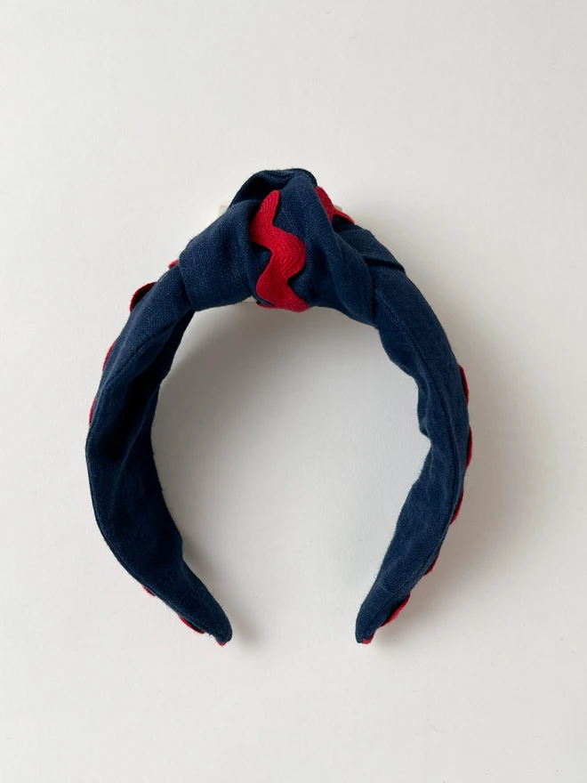 Navy Linen Headband for Women
