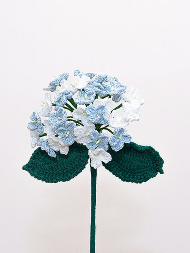 light blue white crochet hydrangea 