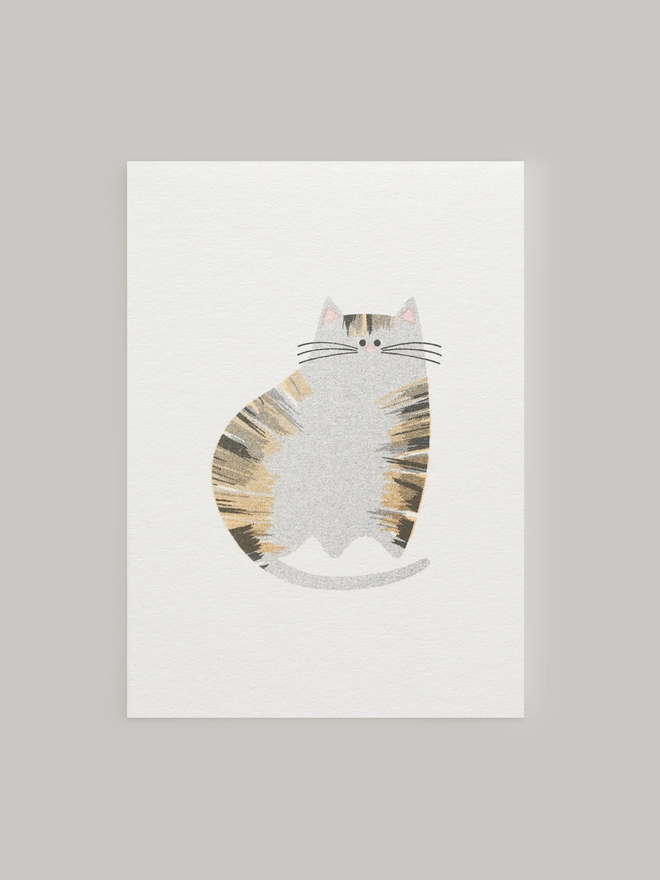 This sweet little cat is full of character and his tabby fur is risograph printed in vibrant colours onto this delightful mini greeting card. Each card comes complete with a contrasting envelope and is blank inside.