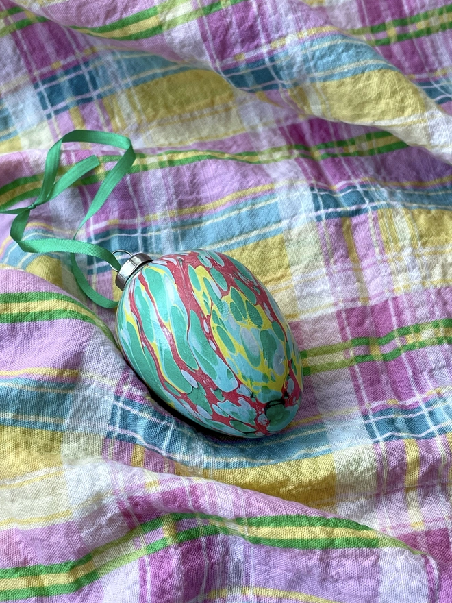 Hand-marbled ceramic hanging Easter egg