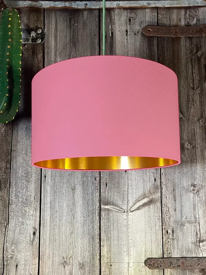 Dirty Pink Cotton Drum Lampshade with Gold Lining